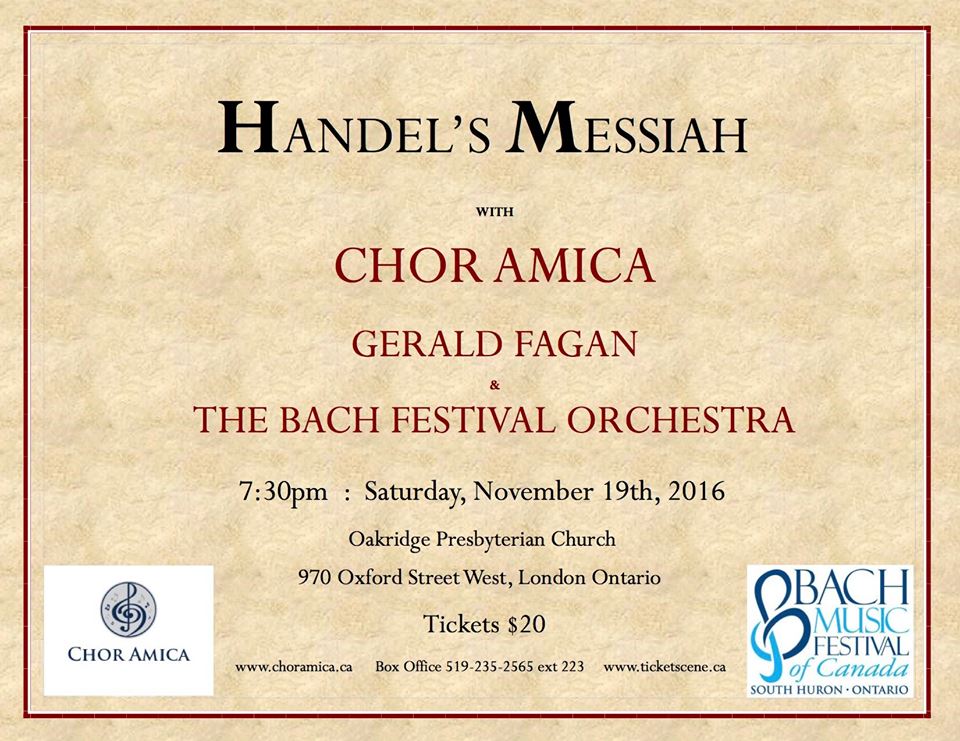Handel's Messiah with Chor Amica, Gerald Fagan and The Bach Festival Orchestra
