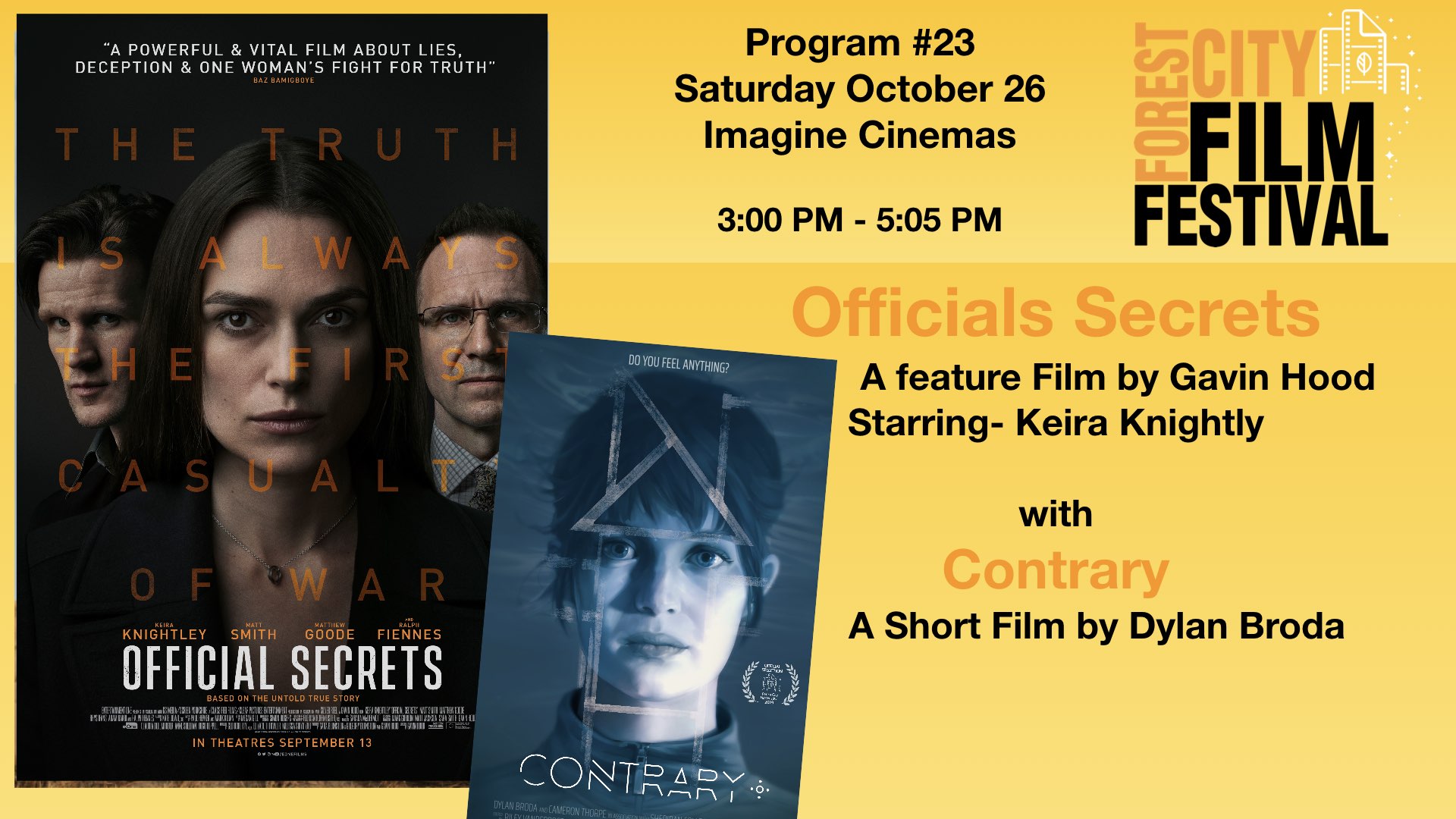 FCFF 2019 - Saturday Afternoon Imagine Program #23 - Official Secrets & Contrary