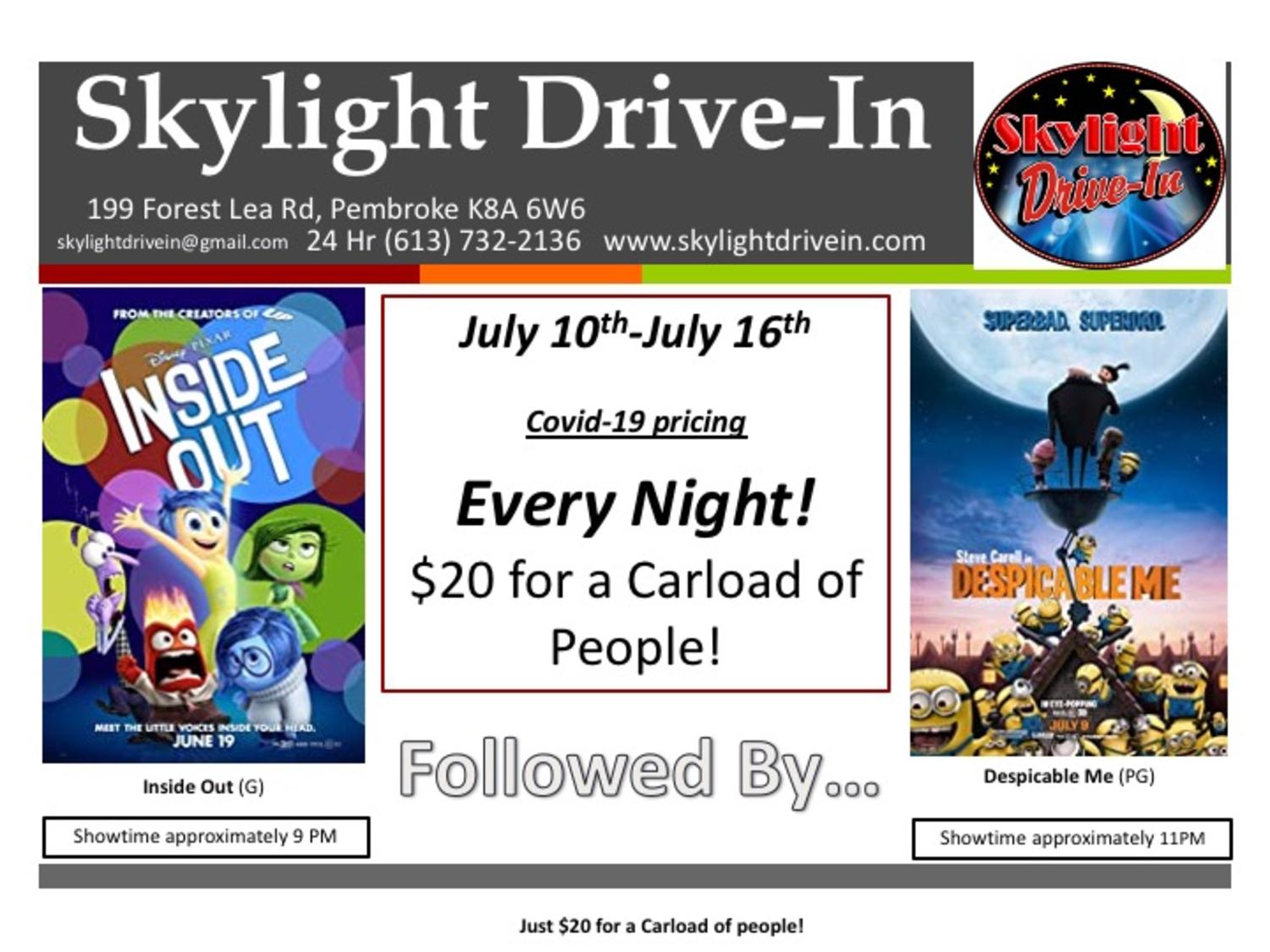 Skylight Drive-In featuring Inside Out followed by Despicable Me