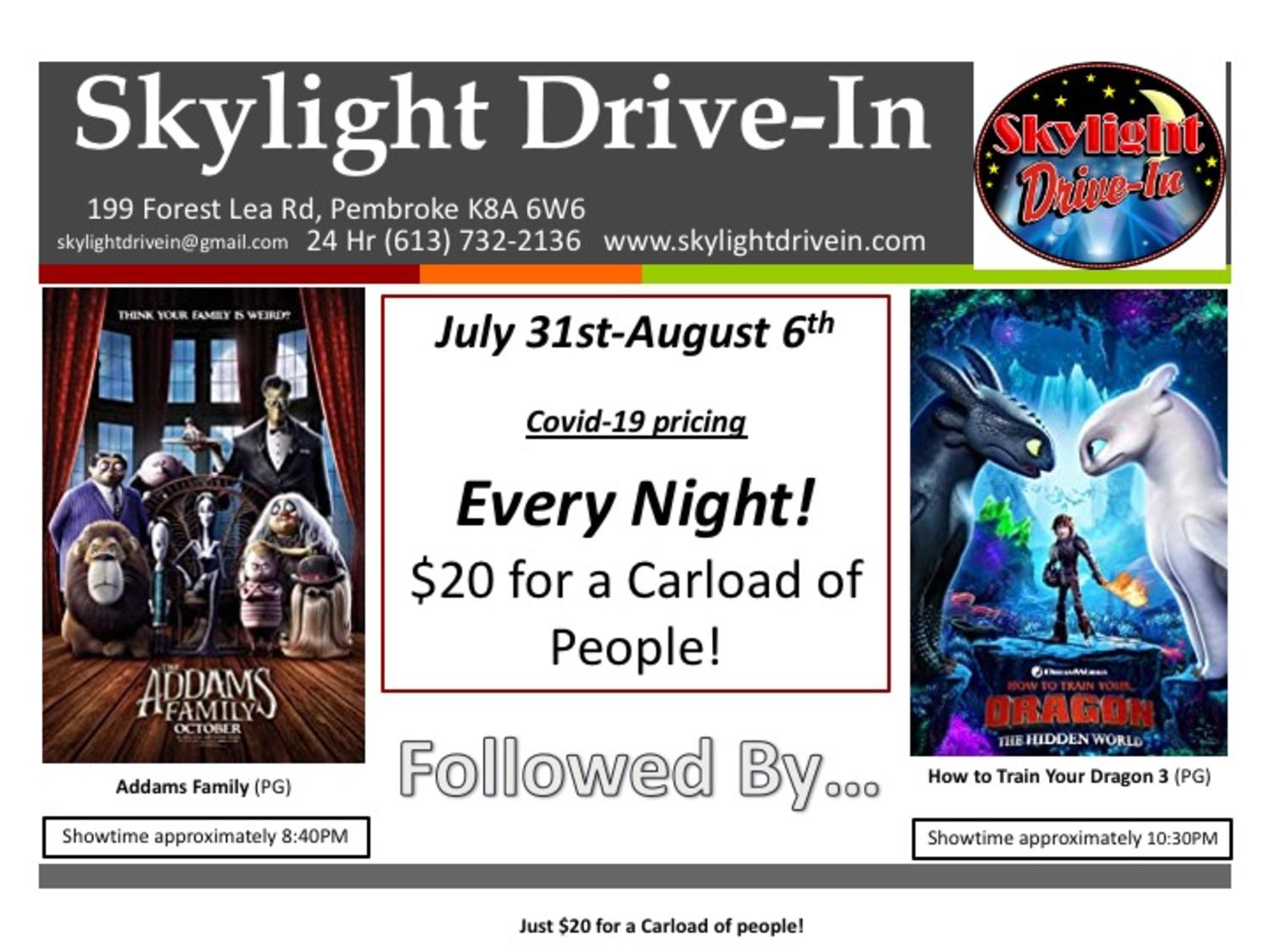 Skylight Drive-In featuring The Addams Family followed by  How To Train Your Dragon: The Hidden World