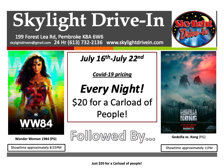 Skylight Drive-In featuring Wonder Woman 1984 followed by Godzilla vs. Kong