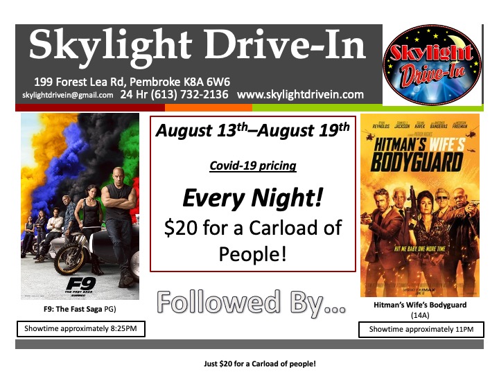 Skylight Drive-In featuring Fast and Furious 9 followed by The Hitman's Wife's Bodyguard