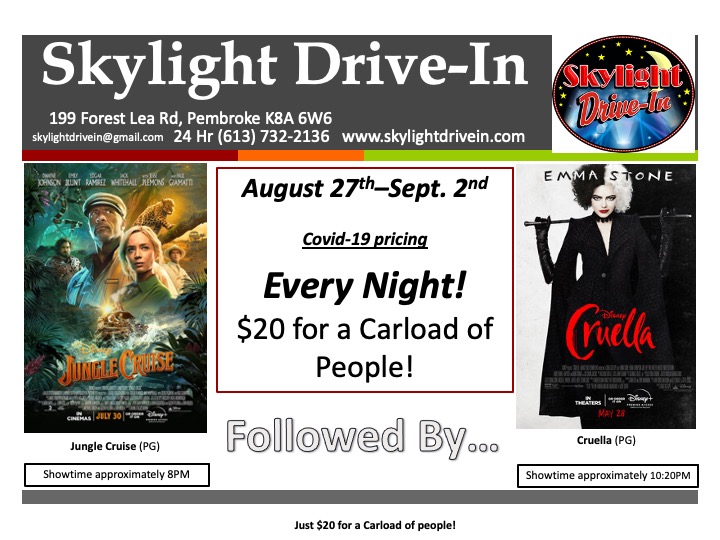 Skylight Drive-In featuring  Jungle Cruise Followed by Cruella