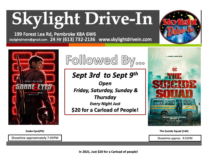 Skylight Drive-In featuring  Snake Eyes: G.I. Joe Origins followed by The Suicide Squad