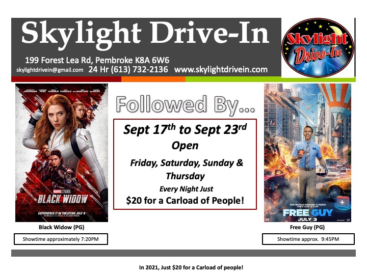 Skylight Drive-In featuring  Black Widow & Free Guy 