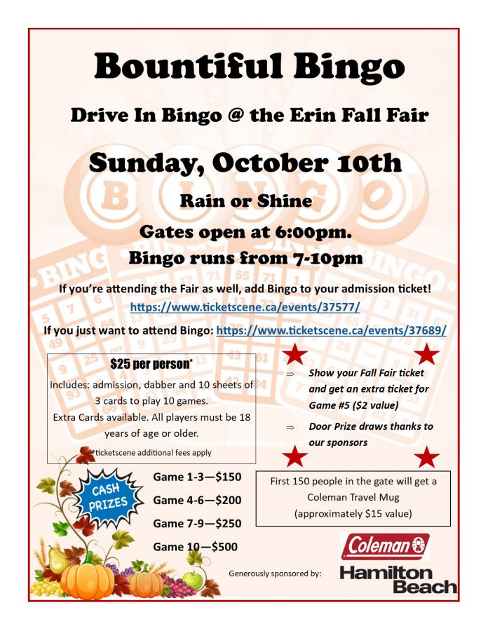  Drive In Bingo at Erin Fairgrounds  