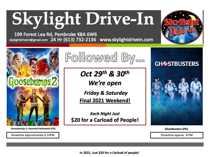 Skylight Drive-In featuring  Goosebumps 2: Haunted Halloween (2018) and Ghostbusters (1984)