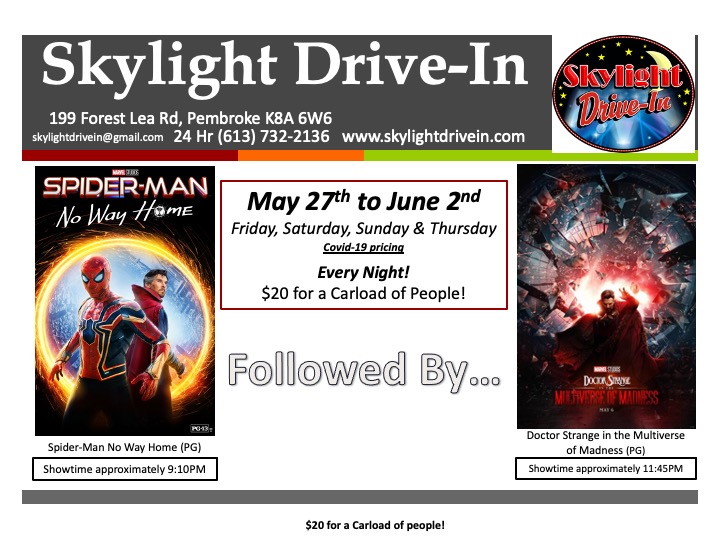 Skylight Drive-In featuring Spider-Man: No Way Home followed by Doctor Strange in the Multiverse of Madness