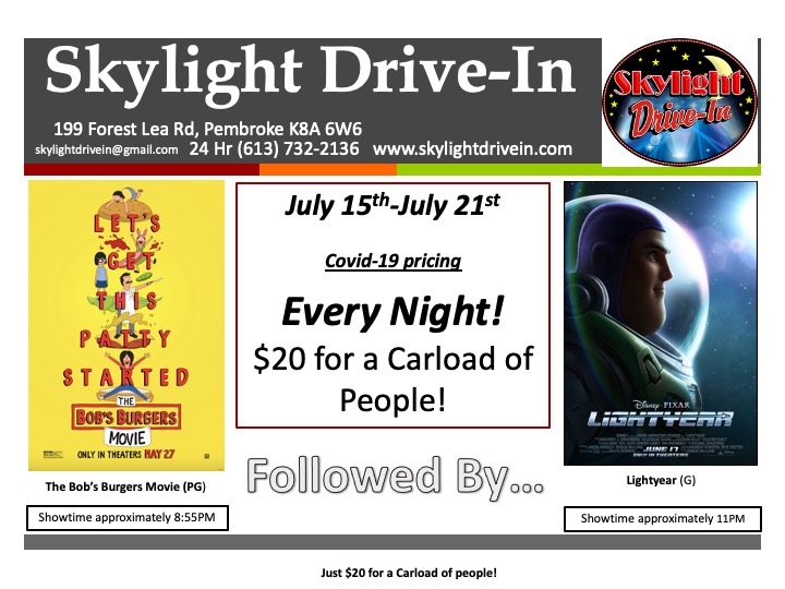 Skylight Drive-In featuring Bob's Burgers: The Movie (PG) Followed by Lightyear (G) 