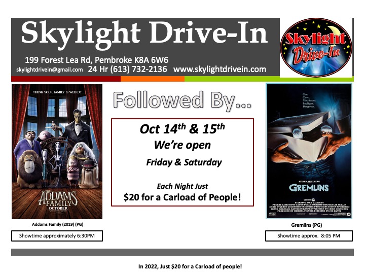 Skylight Drive-In featuring  Addams Family (2019) With Gremlins (1984)