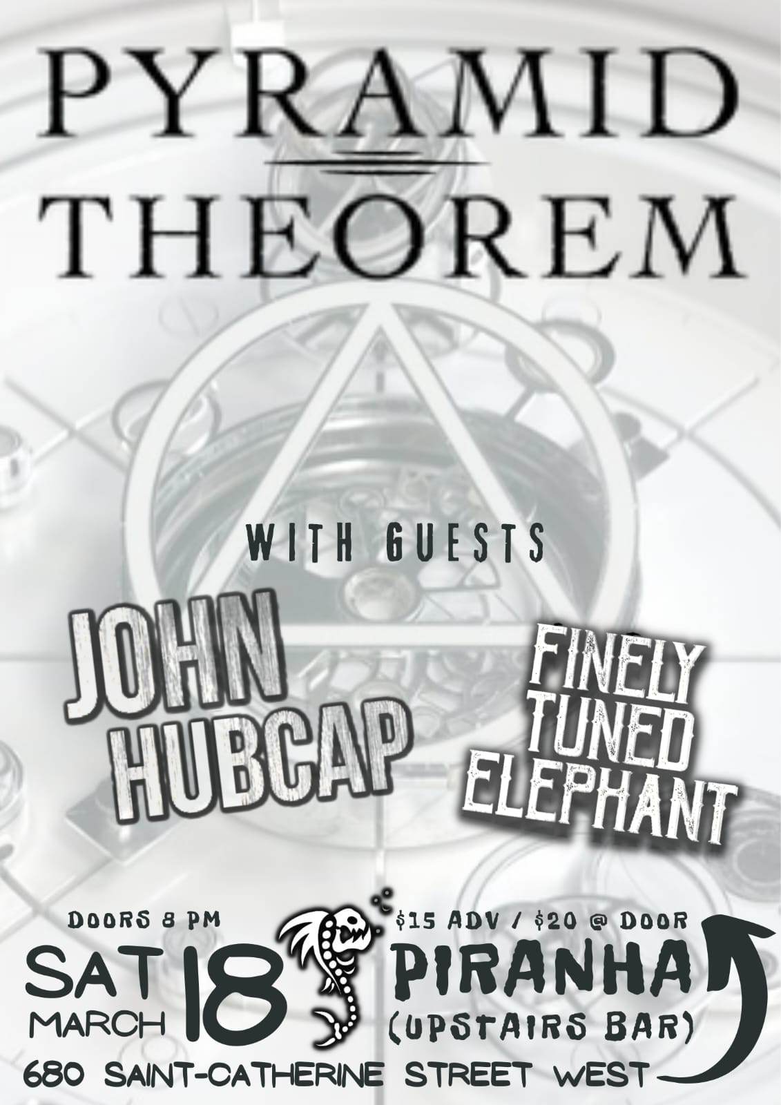 Pyramid Theorem w/ John Hubcap & Finely Tuned Elephant Live @  The Piranha Bar