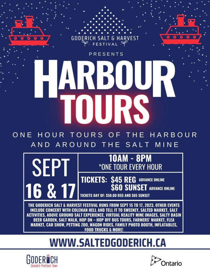 7:00PM Sunday, September 17 - Goderich Salt & Harvest Festival Sunset Harbour Boat Tours 