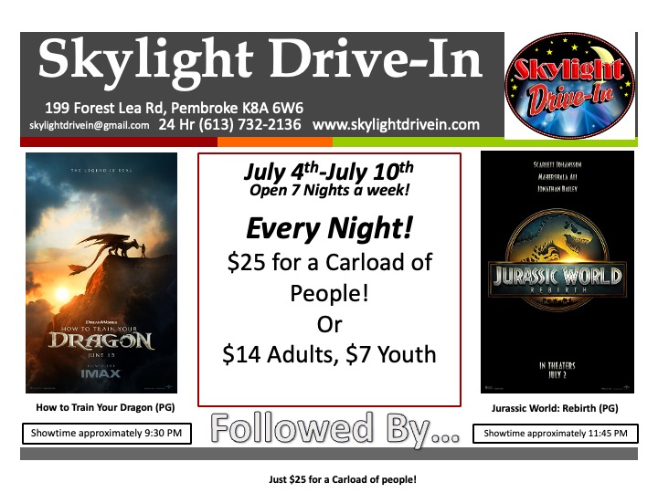 Skylight Drive-In! How to Train Your Dragon Followed By...Jurassic World: Rebirth