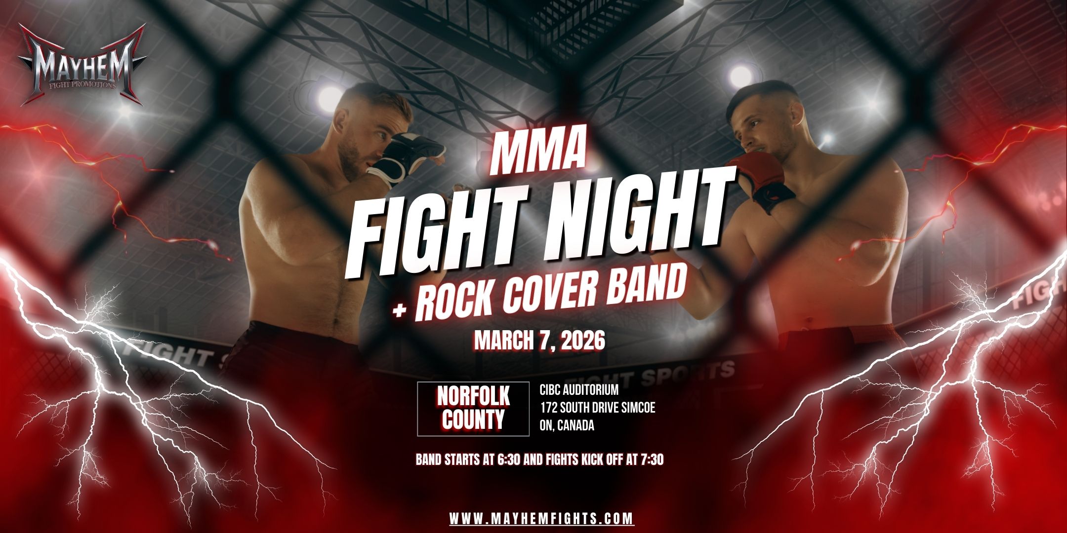 MMA Fight Night + Rock Cover Band Simcoe - 2 Events + DJ Until 1 AM!