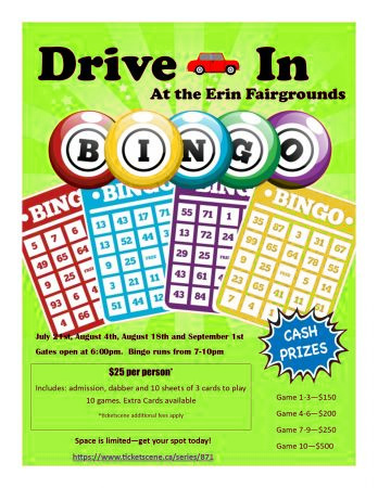  Drive In Bingo at Erin Fairgrounds  